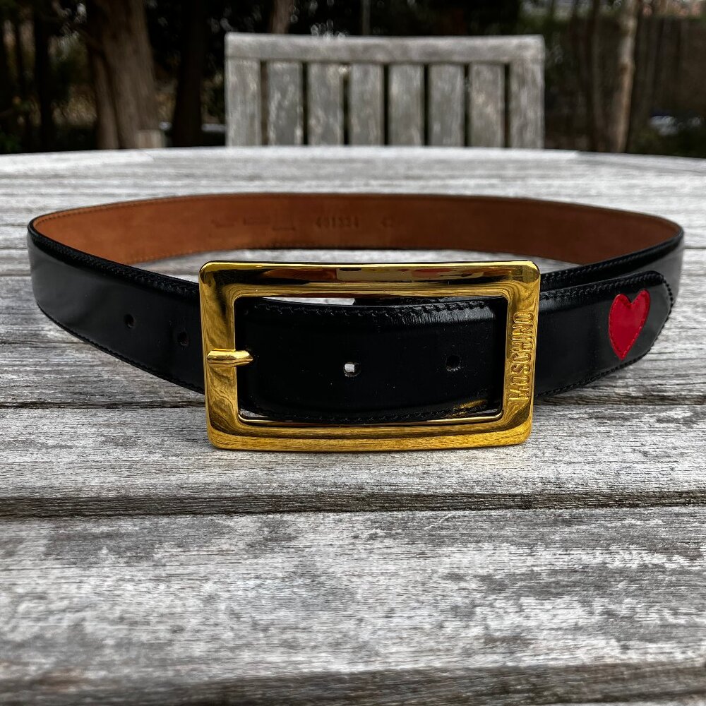 Moschino Black Belt with Gold Buckle and Red Heart size small